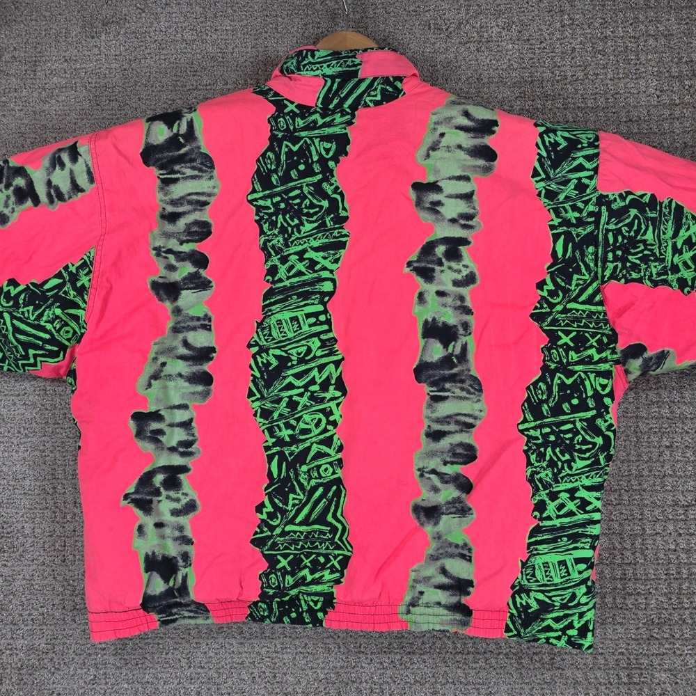 Vintage Quiksilver Mens Neon Pink Green Abstract Print Full Zip Jacket XL Puffer - Picture 3 of 16